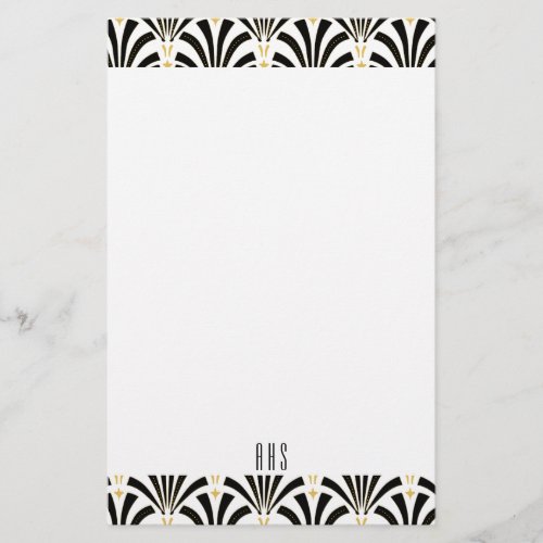 1920s Art Deco Black Fans Pattern Initial Letters Stationery