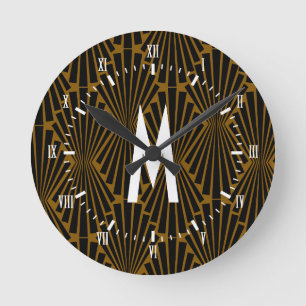 1920s Art Deco Black Finial Fans Round Clock