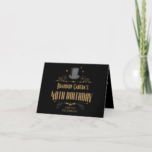 1920s Art Deco Black & Gold 40th Birthday Party Letterpress Thank You Card