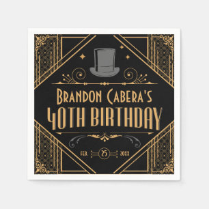 1920s Art Deco Black & Gold 40th Birthday Party Napkins