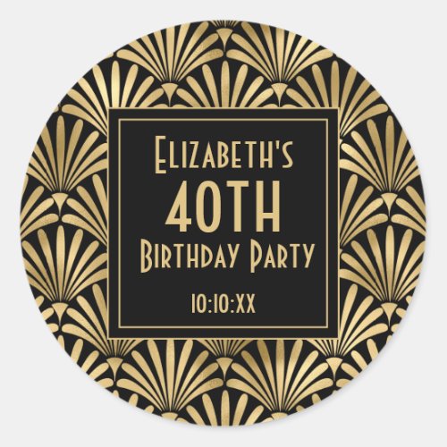 1920s Art Deco BlackGold Birthday Party Classic Round Sticker
