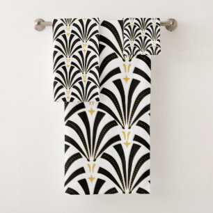 1920s Art Deco Black & White Palmettos Bath Towel Set