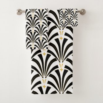 1920s Art Deco Black & White Palmettos Bath Towel Set by GrudaHomeDecor at Zazzle