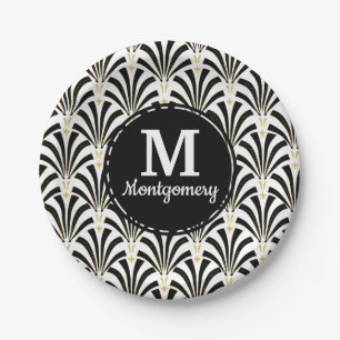 1920s Art Deco Black & White Palmettos Paper Plates
