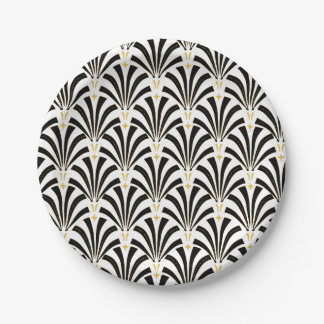 1920s Art Deco Black & White Palmettos Paper Plates