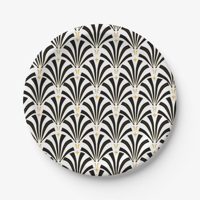 1920s Art Deco Black & White Palmettos Paper Plates (Front)