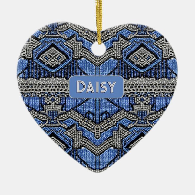 1920s Art Deco Blue & Silver beads - add own name Ceramic Ornament (Front)