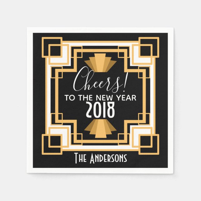 1920s Art Deco Cheers To The New Year Napkins (Front)