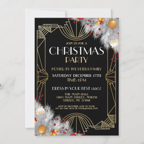 1920s Art Deco Christmas Invite Gatsby Party Gold