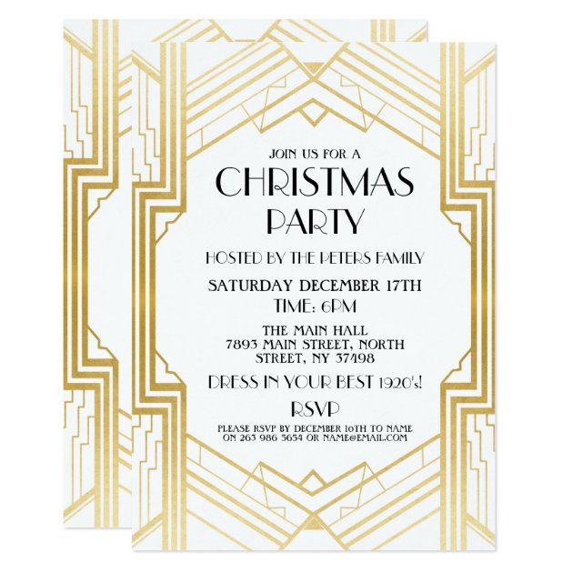 1920's Art Deco Christmas Invite Gatsby Party Gold