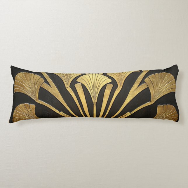 1920's Art Deco Egyptian Gold Hieroglyph Flower Body Pillow (Front)