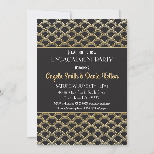 1920's Art Deco Engagement Invitations Gatsby (Front)