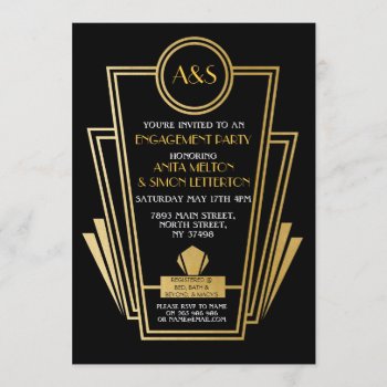 1920s Art Deco Engagement Party Invite Gatsby Gold by WOWWOWMEOW at Zazzle