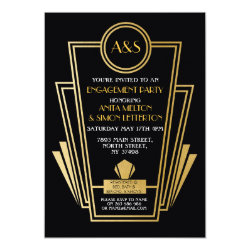 1920s Art Deco Engagement Party Invite Gatsby Gold