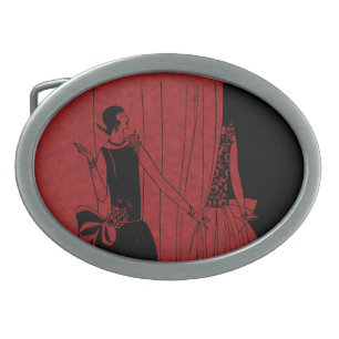 1920s Art Deco Fashion Show Model Red Belt Buckle