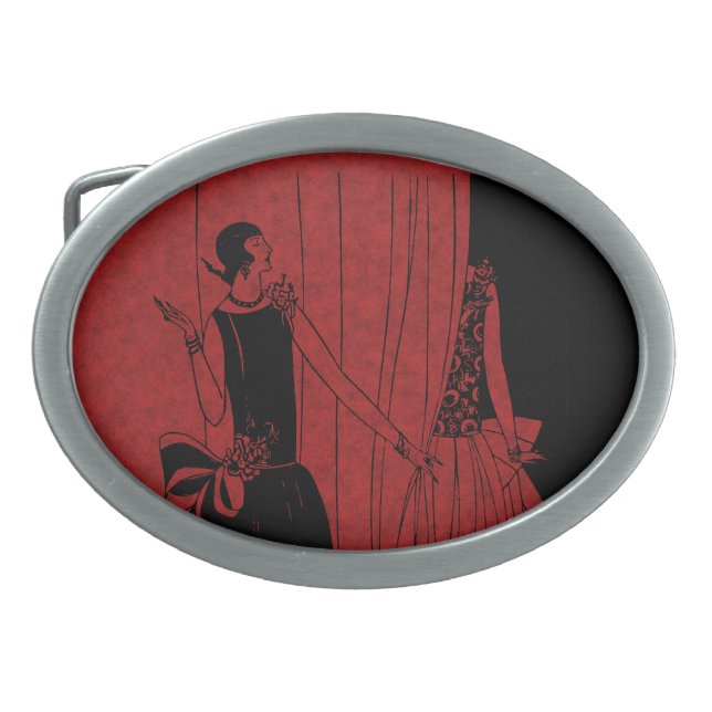 1920s Art Deco Fashion Show Model Red Belt Buckle (Front)
