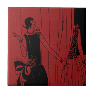1920s Art Deco Fashion Show Model Red Ceramic Tile