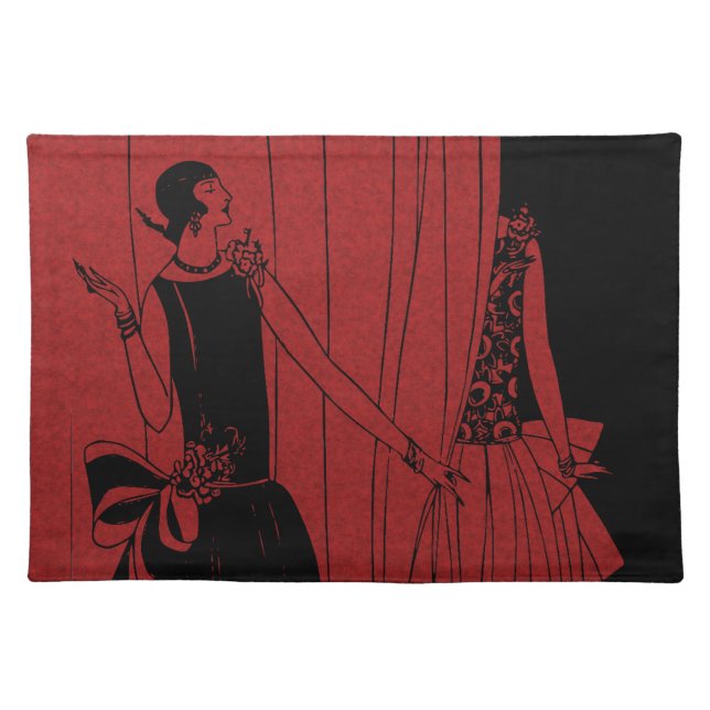 1920s Art Deco Fashion Show Red and Black Cloth Placemat (Front)