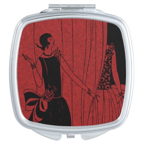 1920s Art Deco Fashion Show Red and Black Compact Mirror