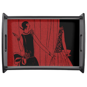 1920s Art Deco Fashion Show Red and Black Serving Tray