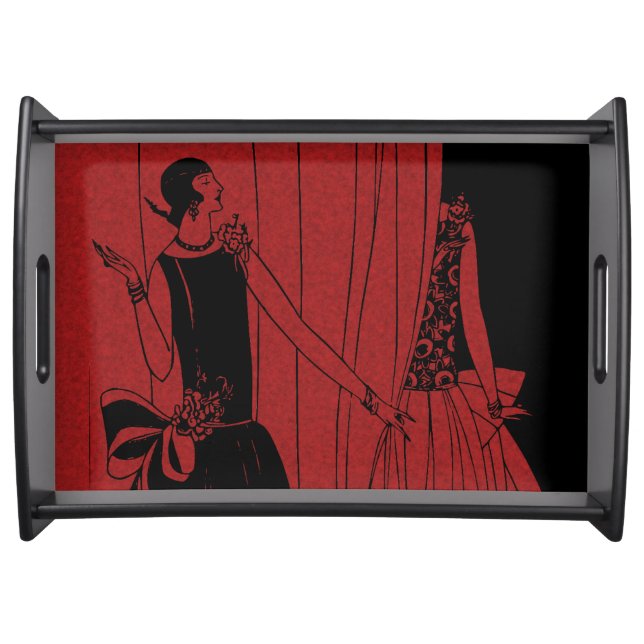 1920s Art Deco Fashion Show Red and Black Serving Tray (Front)