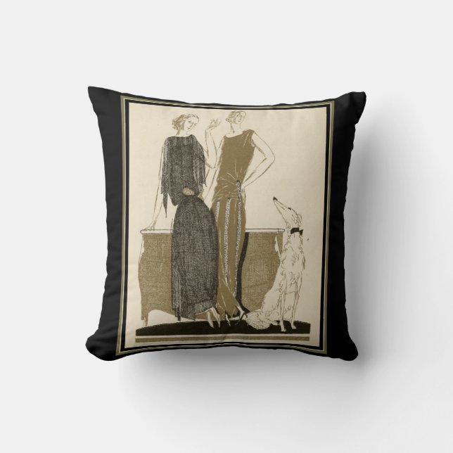 1920's Art Deco French Fashion Throw Pillow (Front)