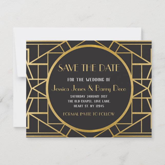 1920s Art Deco Gatsby Save The Date Wedding Invite (Front)