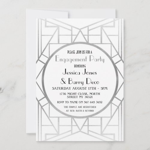 1920s Art Deco Gatsby Silver Engagement Invite