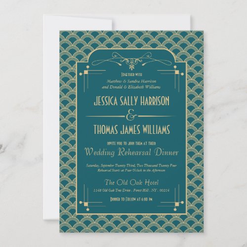 1920s Art Deco Gatsby Wedding Rehearsal Dinner Invitation