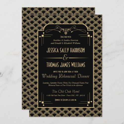 1920s Art Deco Gatsby Wedding Rehearsal Dinner Invitation