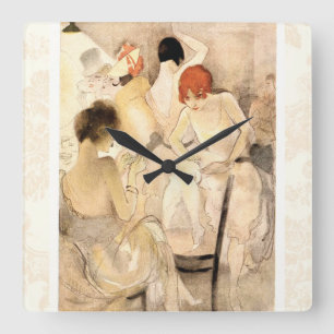1920s Art Deco ~ Girls in the Dressing Room Square Wall Clock