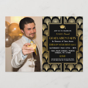 1920s Art Deco Gold Graduation Gatsby Party Photo Invitation