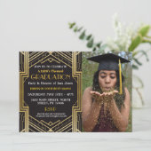 1920s Art Deco Graduation Photo Gatsby Party Gold Invitation (Standing Front)