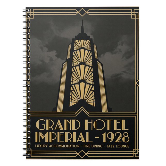 1920s Art Deco Grand Hotel Spiral Journal (Front)