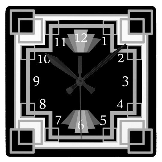 1920s Art Deco Gray Black Geometric Pattern Square Wall Clock Zazzle Com
