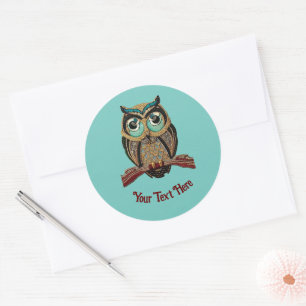 1920s Art Deco Owl with your text Vintage Classic Round Sticker