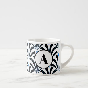 1920s Art Deco Palmettos & Blue Monogram Espresso Cup