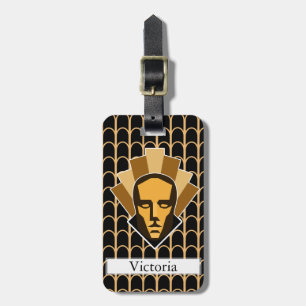 1920s Art Deco Style Roaring Twenties Statue Crest Luggage Tag