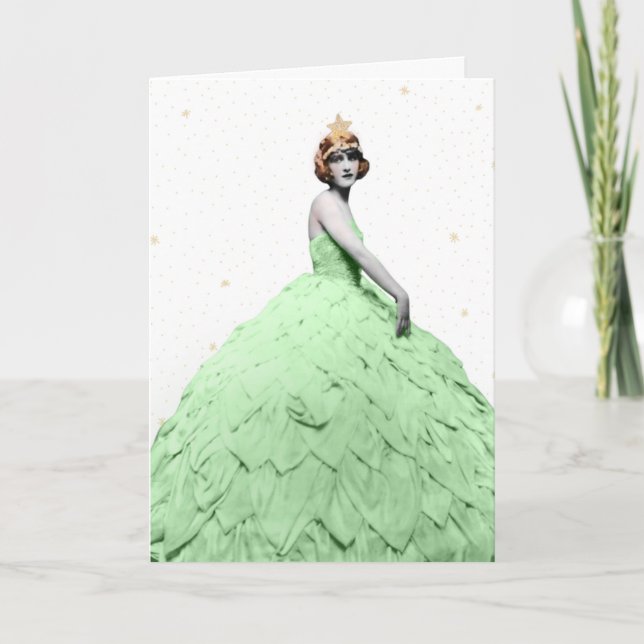 1920s Art Deco Woman Christmas Tree Dress Card (Front)