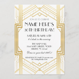1920's Birthday Gold Art Deco Invite Gatsby Party