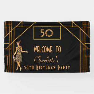1920's Birthday party black gold retro art deco Banner