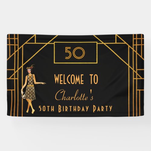 1920s Birthday party black gold retro art deco Banner