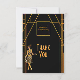 1920's Birthday party black gold retro Thank you Card