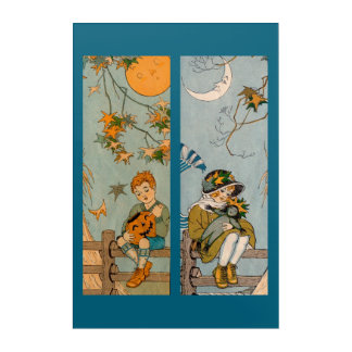 1920s boy and girl in autumn acrylic print