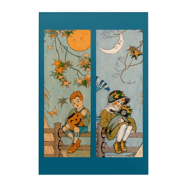 1920s boy and girl in autumn acrylic print (Front)