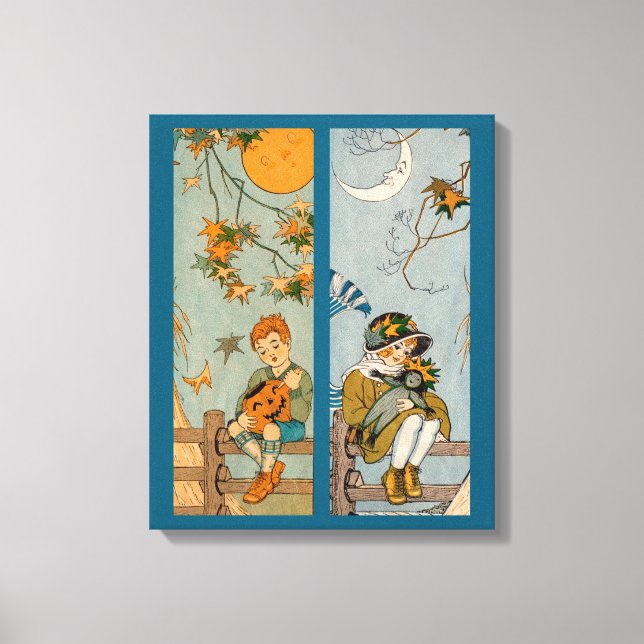 1920s boy and girl in autumn canvas print (Front)