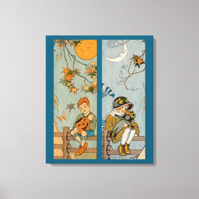 1920s boy and girl in autumn canvas print (Front)