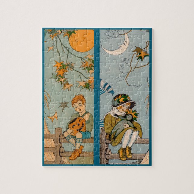 1920s boy and girl in autumn jigsaw puzzle (Vertical)