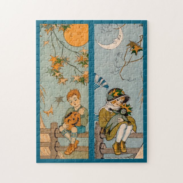 1920s boy and girl in autumn jigsaw puzzle (Vertical)