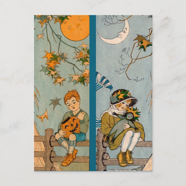 1920s boy and girl in autumn postcard (Front)